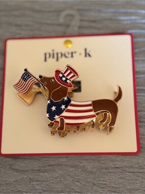 Piper Patriotic Dachshund Pin - Red White Blue with Brown